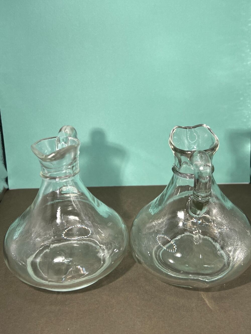 Set of 2 Cruets Oil & Vinegar Clear Glass Bottle Vintage (No Stoppers)
